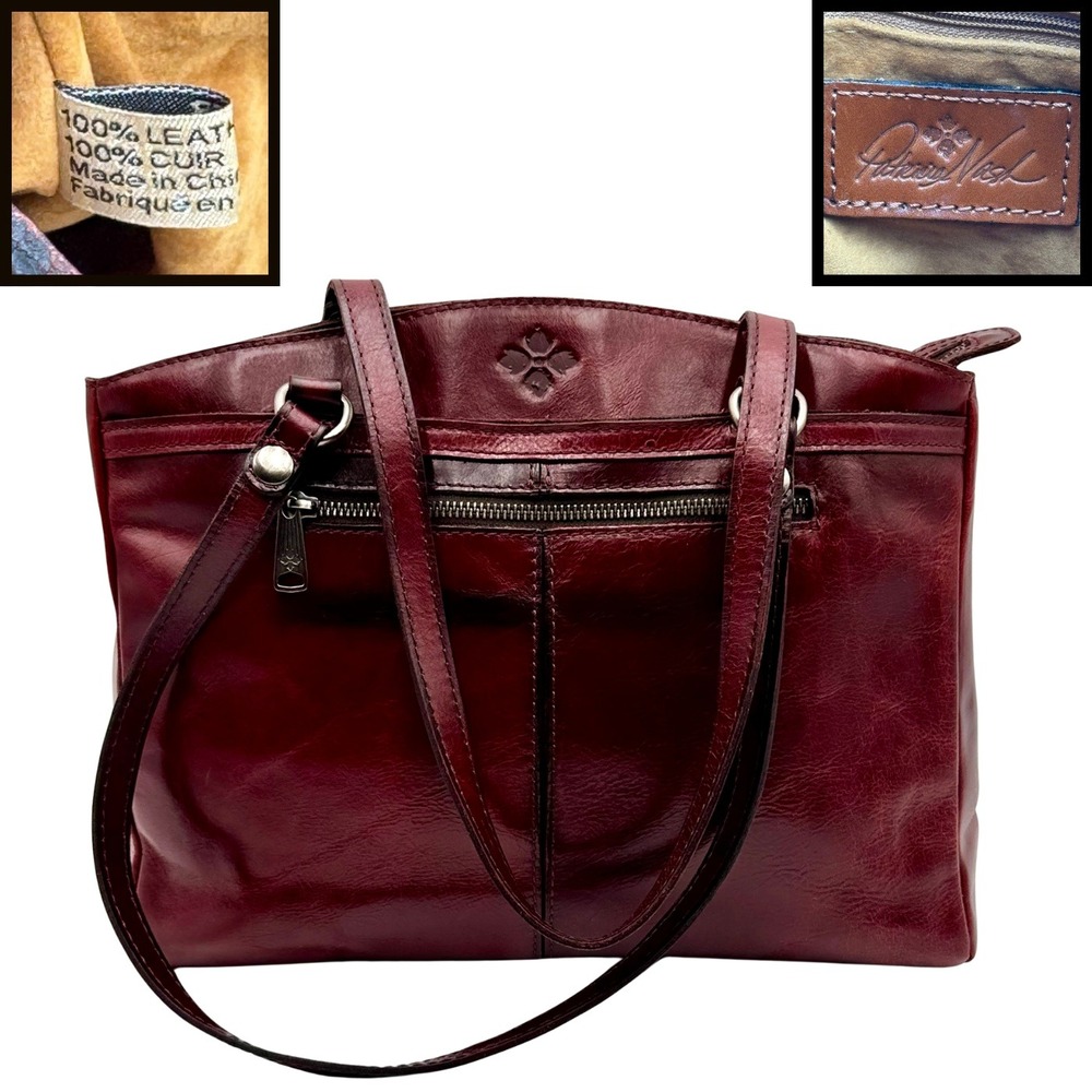 Patricia Nash Leather Tote Shoulder Bag Zip Top‎ Wine Red Classic Dark Academia
